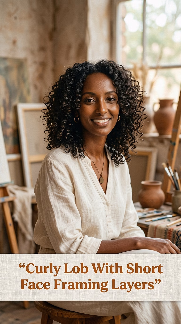 Curly Lob With Short Face Framing Layers