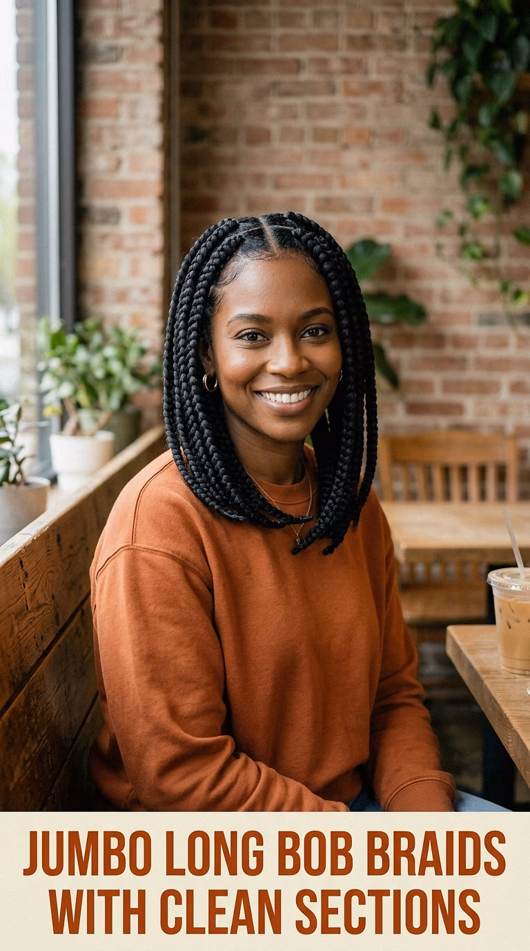 Jumbo Long Bob Braids With Clean Sections