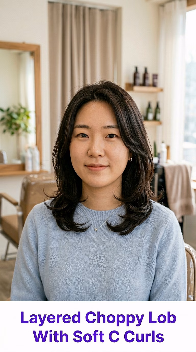 Layered Choppy Lob With Soft C Curls