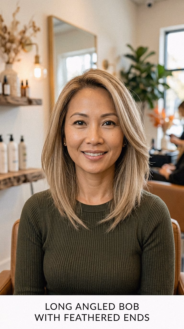 Long Angled Bob With Feathered Ends