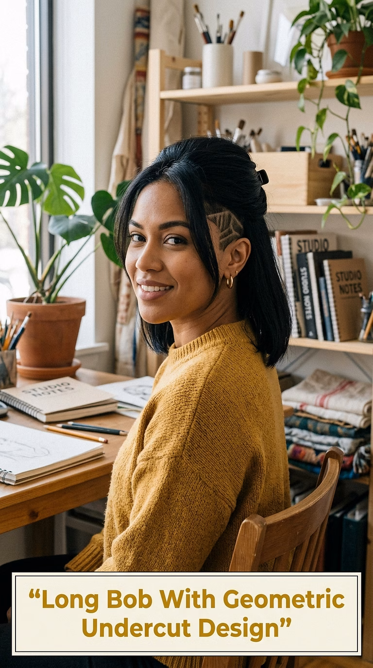 Long Bob With Geometric Undercut Design
