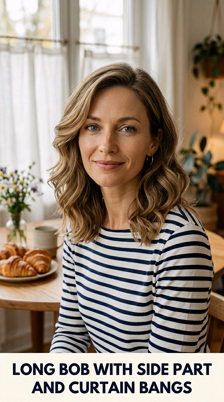 Long Bob With Side Part And Curtain Bangs