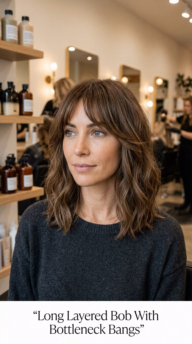 Long Layered Bob With Bottleneck Bangs