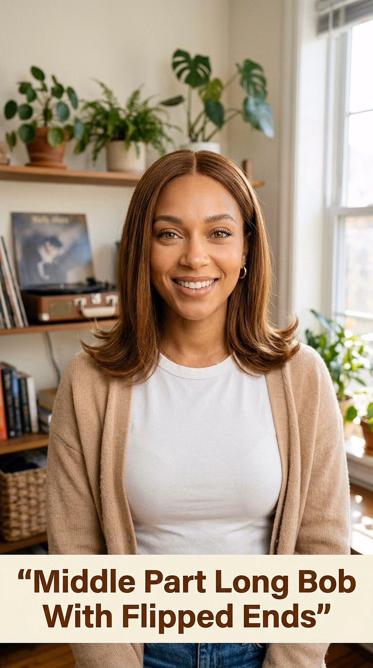 Middle Part Long Bob With Flipped Ends