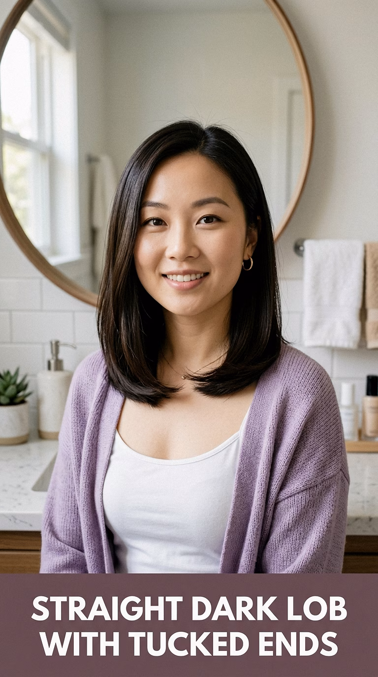 Straight Dark Lob With Tucked Ends