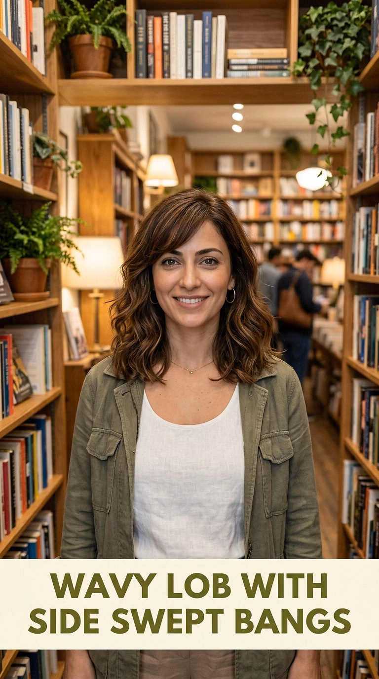 Wavy Lob With Side Swept Bangs