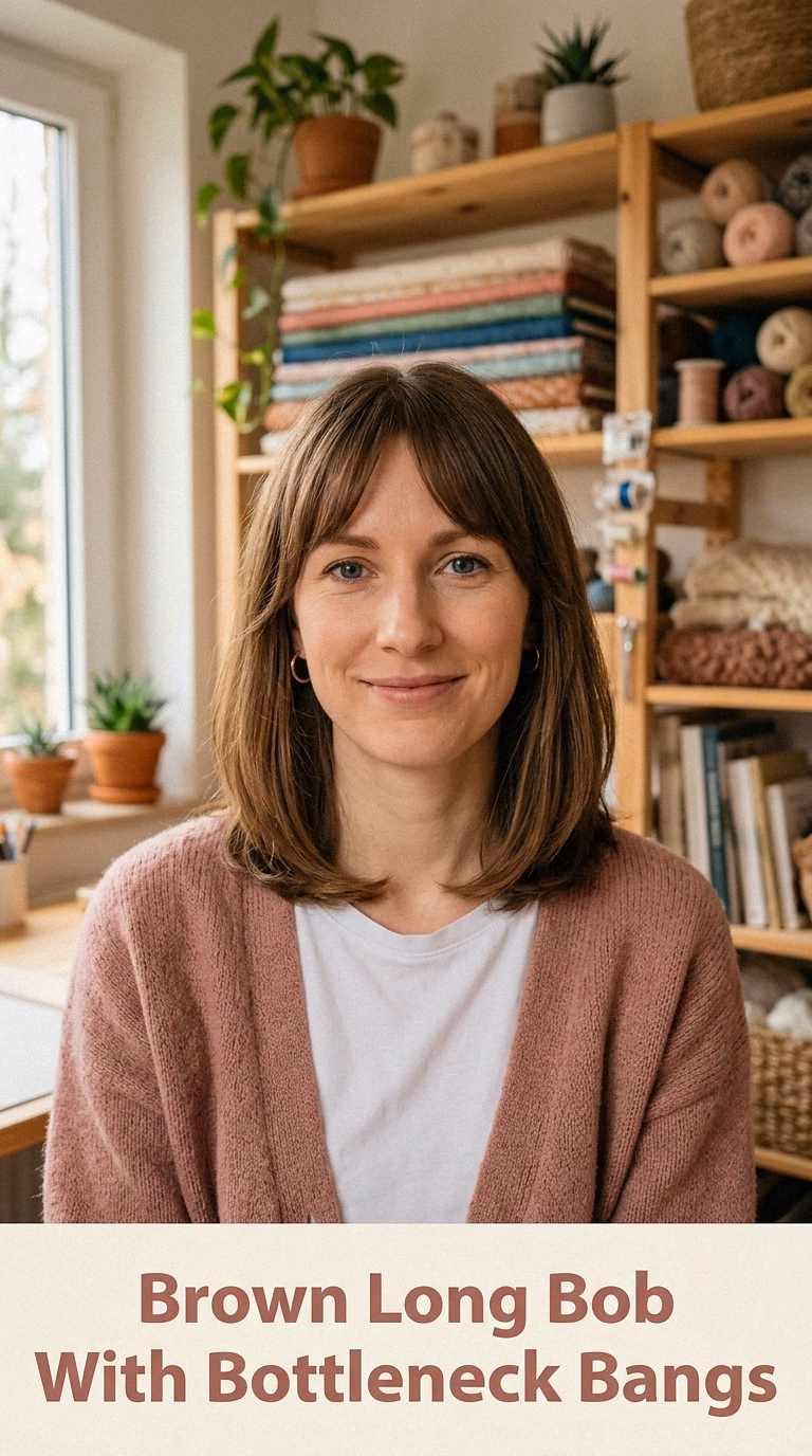 Brown Long Bob With Bottleneck Bangs