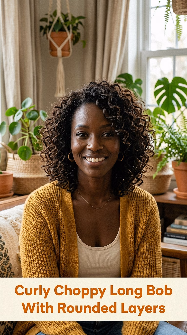 Curly Choppy Long Bob With Rounded Layers