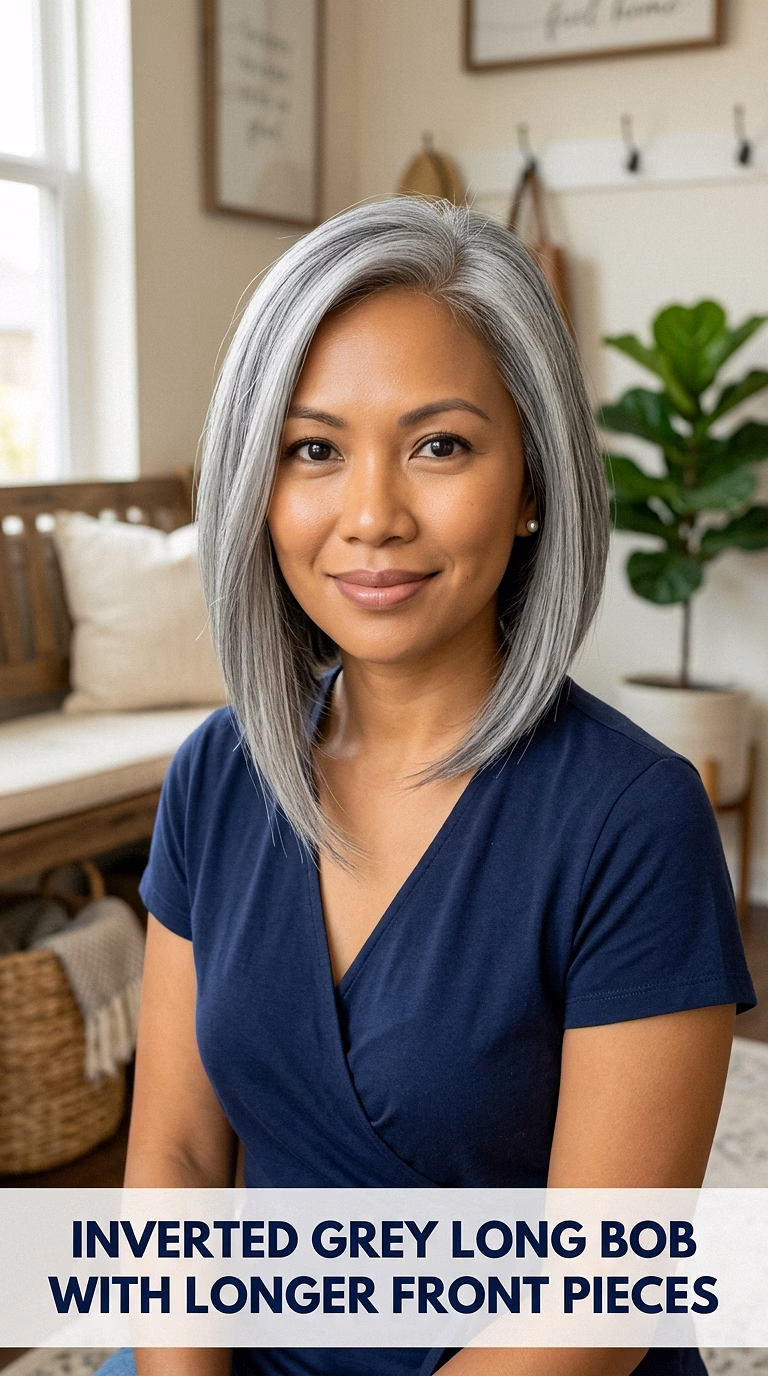 Inverted Grey Long Bob With Longer Front Pieces