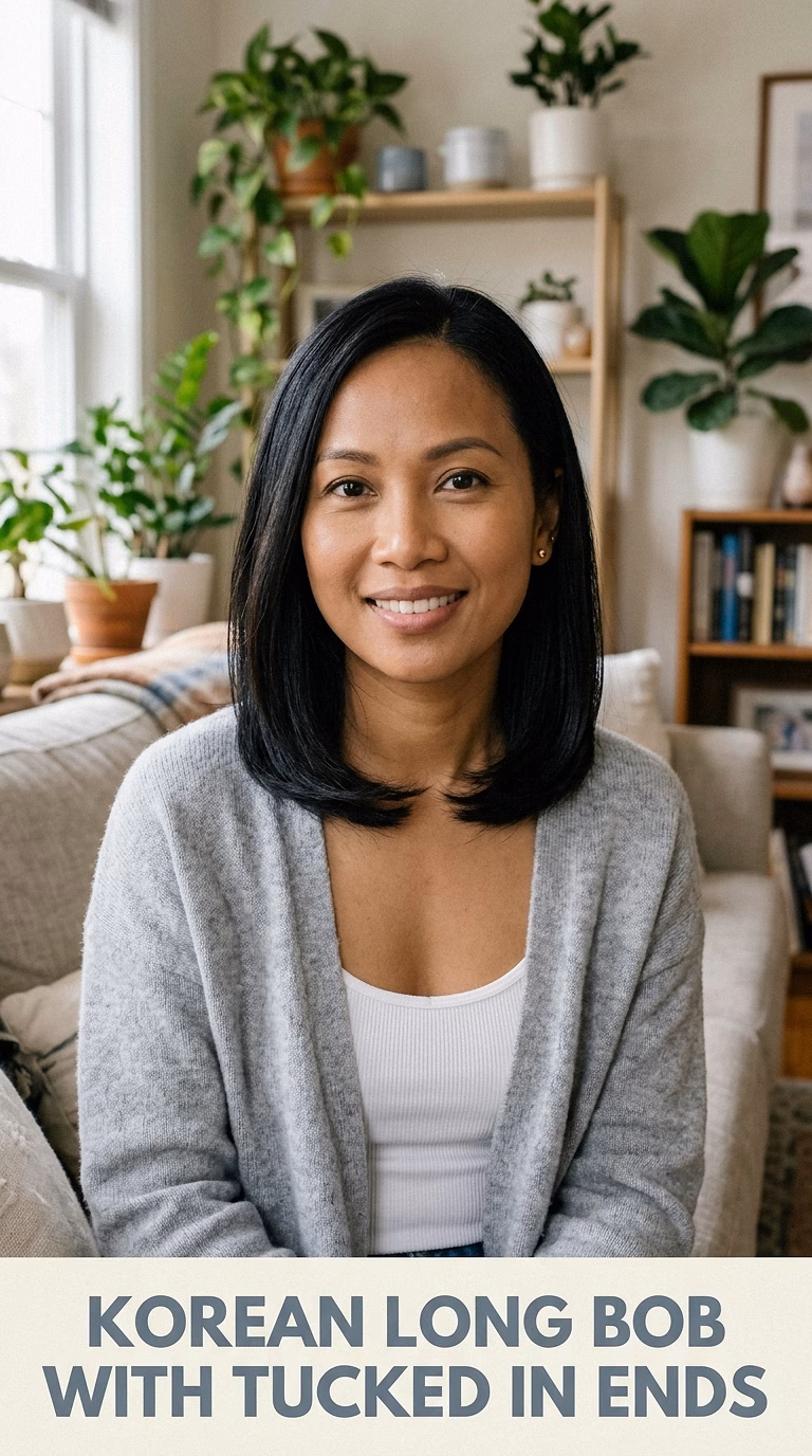 Korean Long Bob With Tucked In Ends