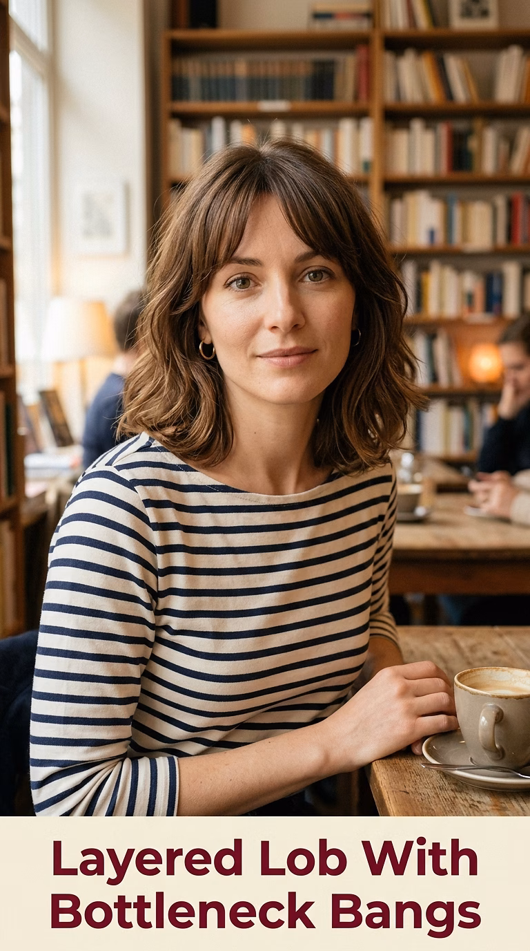 Layered Lob With Bottleneck Bangs