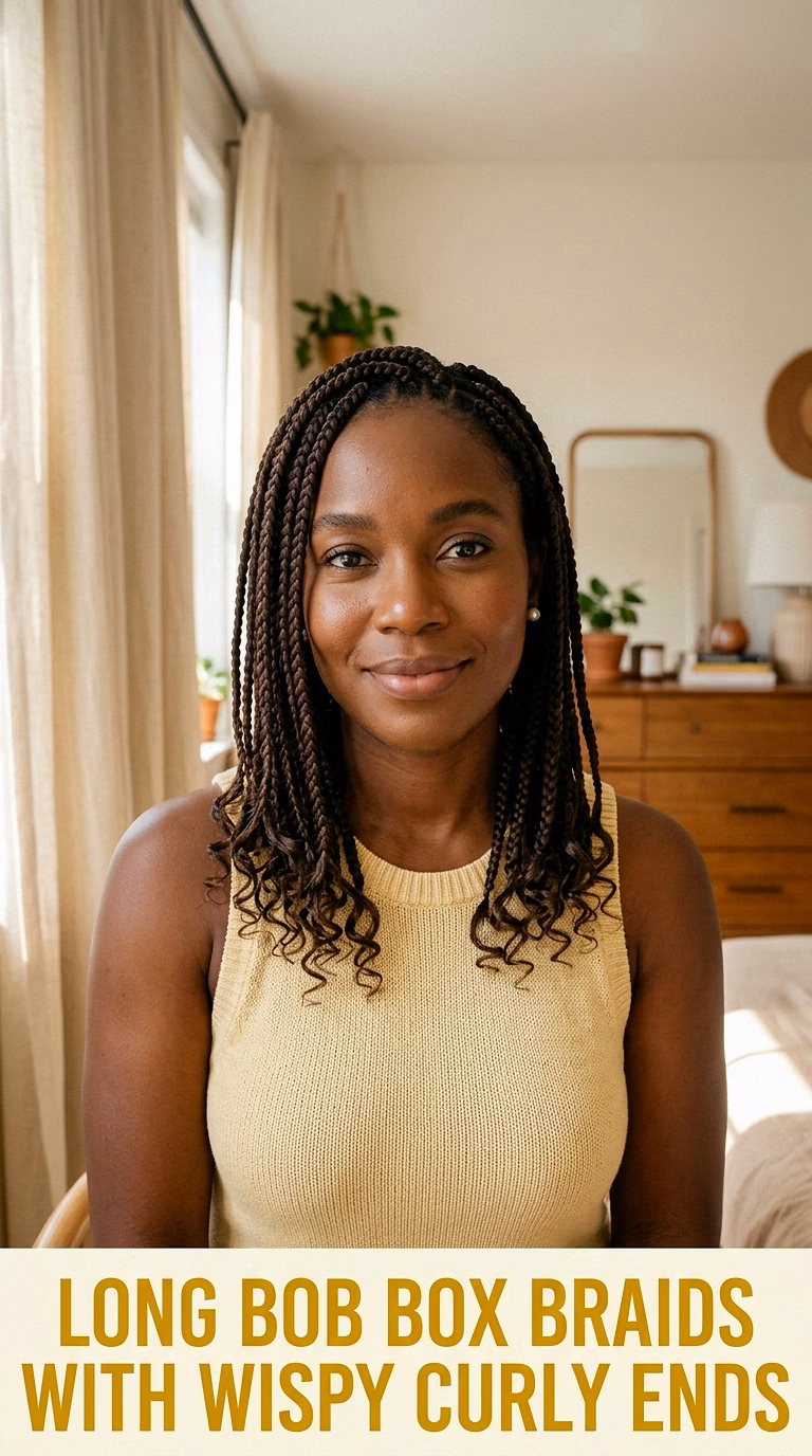 Long Bob Box Braids With Wispy Curly Ends
