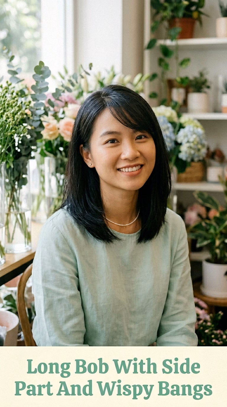 Long Bob With Side Part And Wispy Bangs