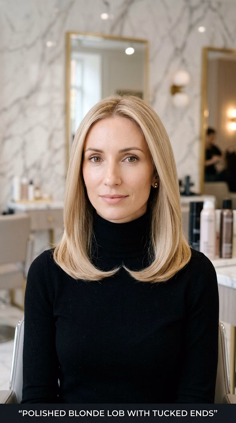 Polished Blonde Lob With Tucked Ends