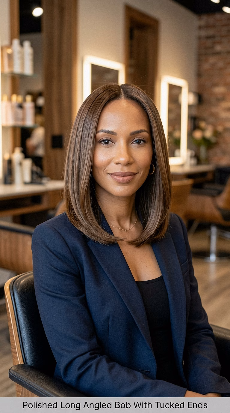Polished Long Angled Bob With Tucked Ends
