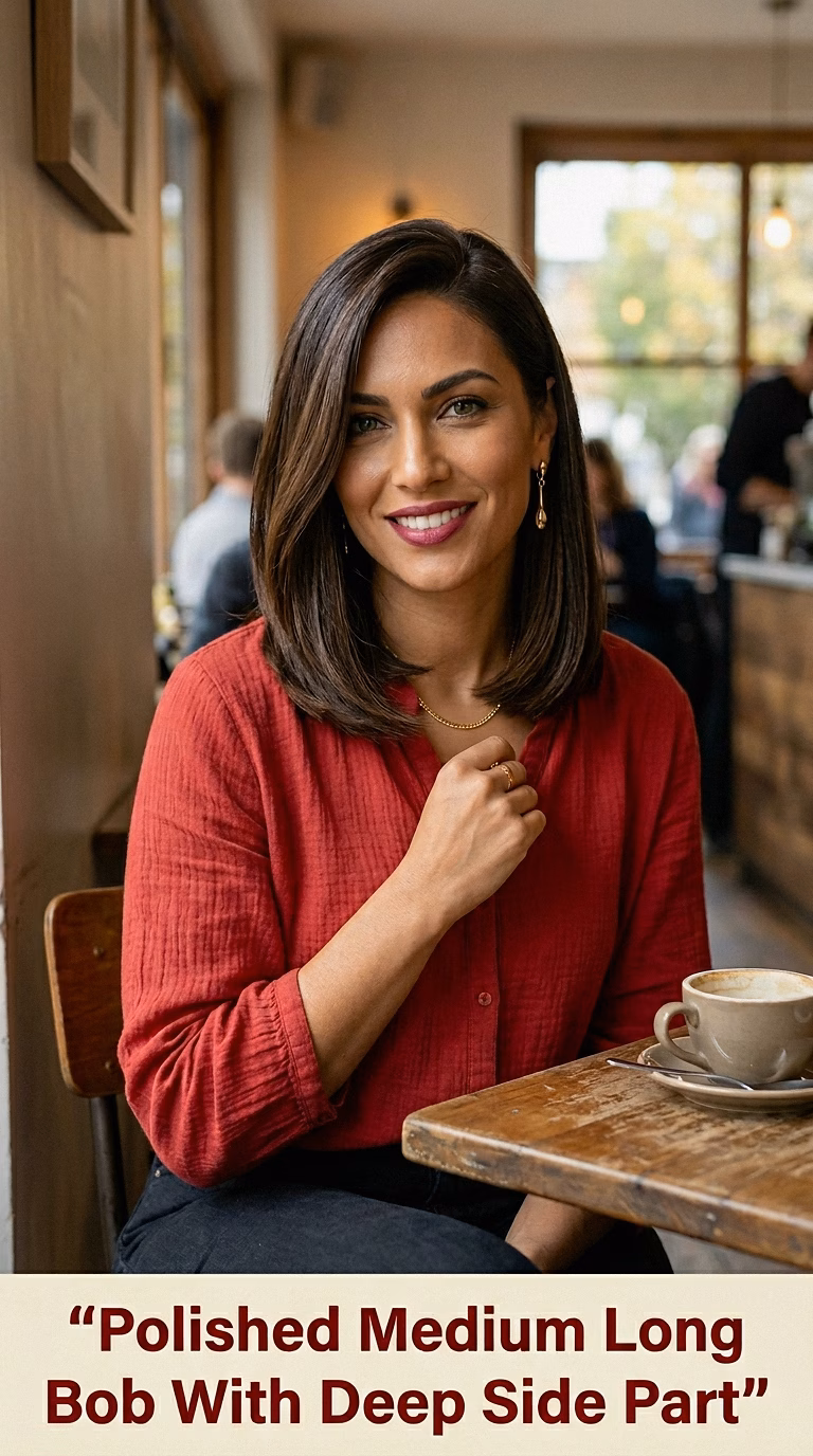 Polished Medium Long Bob With Deep Side Part