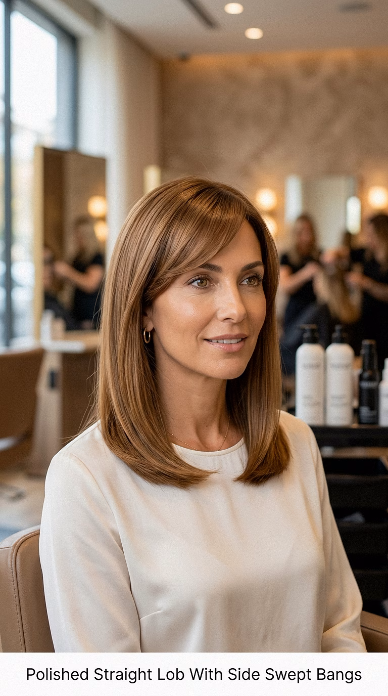 Polished Straight Lob With Side Swept Bangs