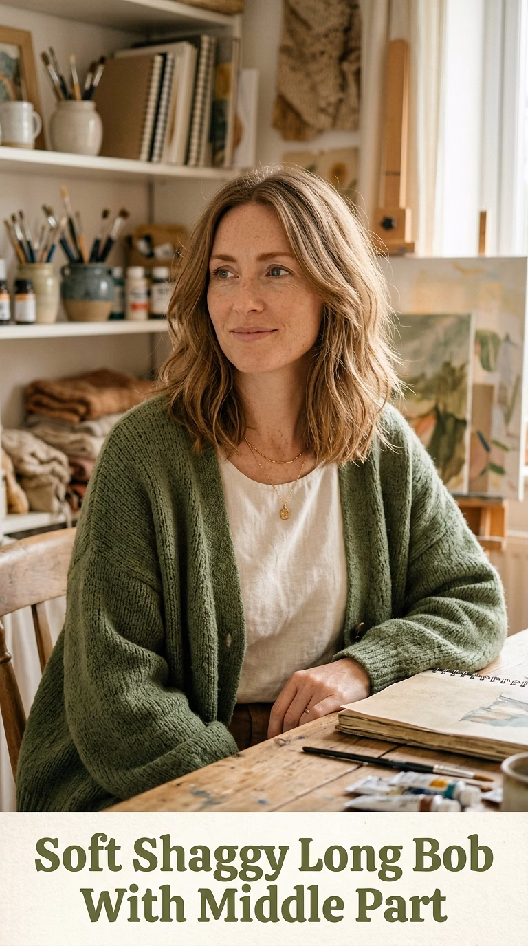 Soft Shaggy Long Bob With Middle Part