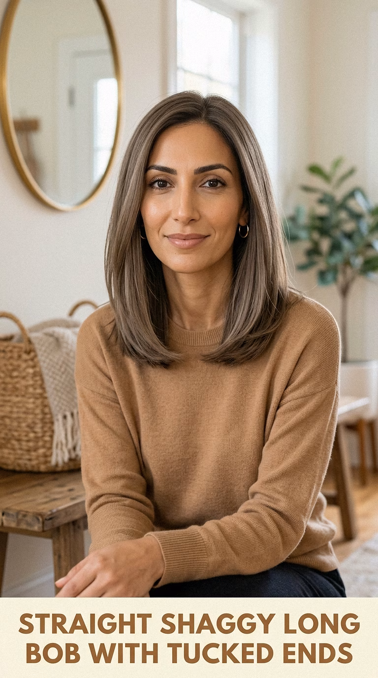 Straight Shaggy Long Bob With Tucked Ends