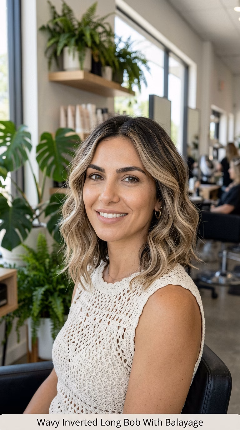 Wavy Inverted Long Bob With Balayage