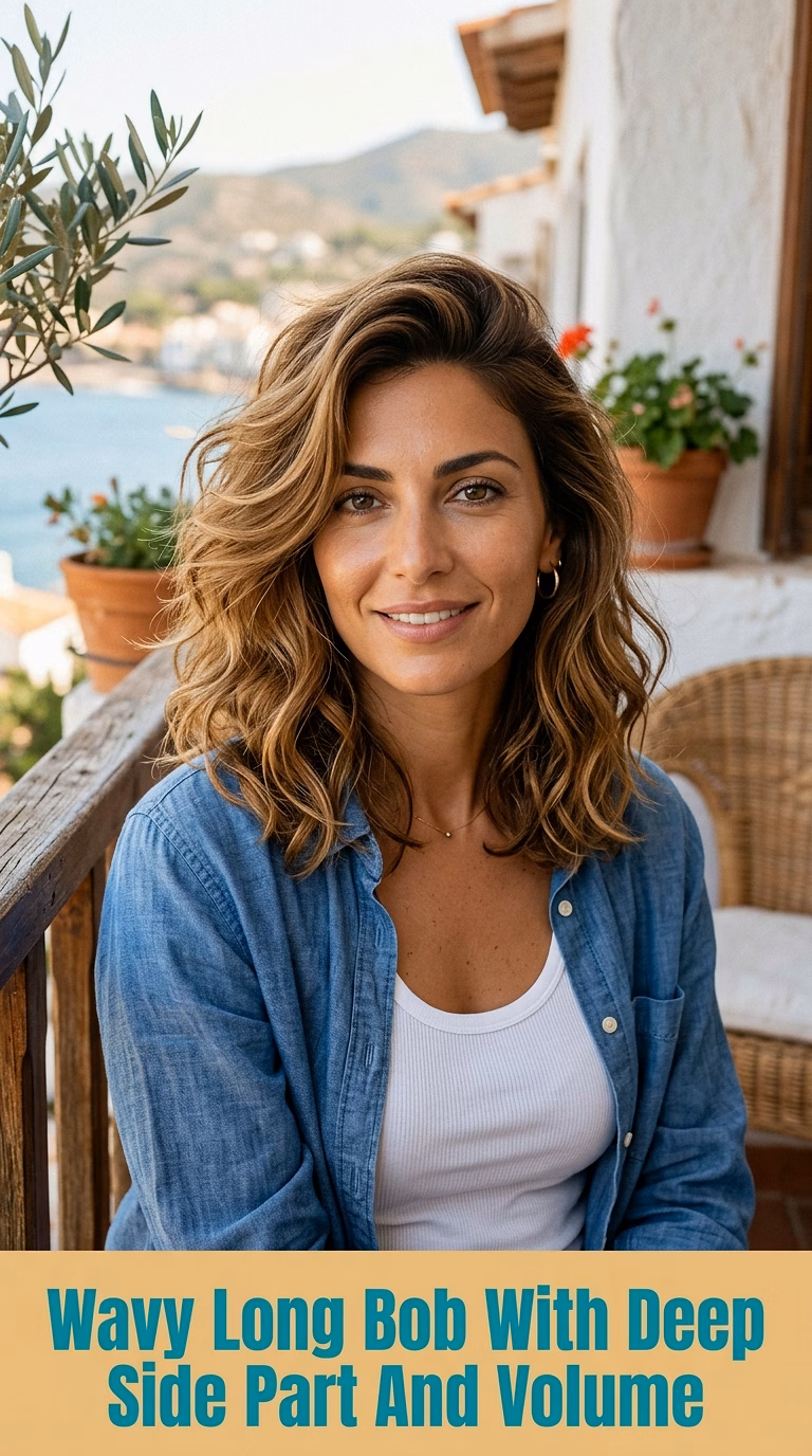 Wavy Long Bob With Deep Side Part And Volume