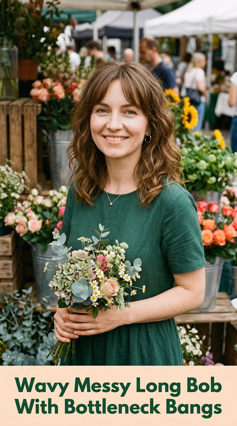 Wavy Messy Long Bob With Bottleneck Bangs
