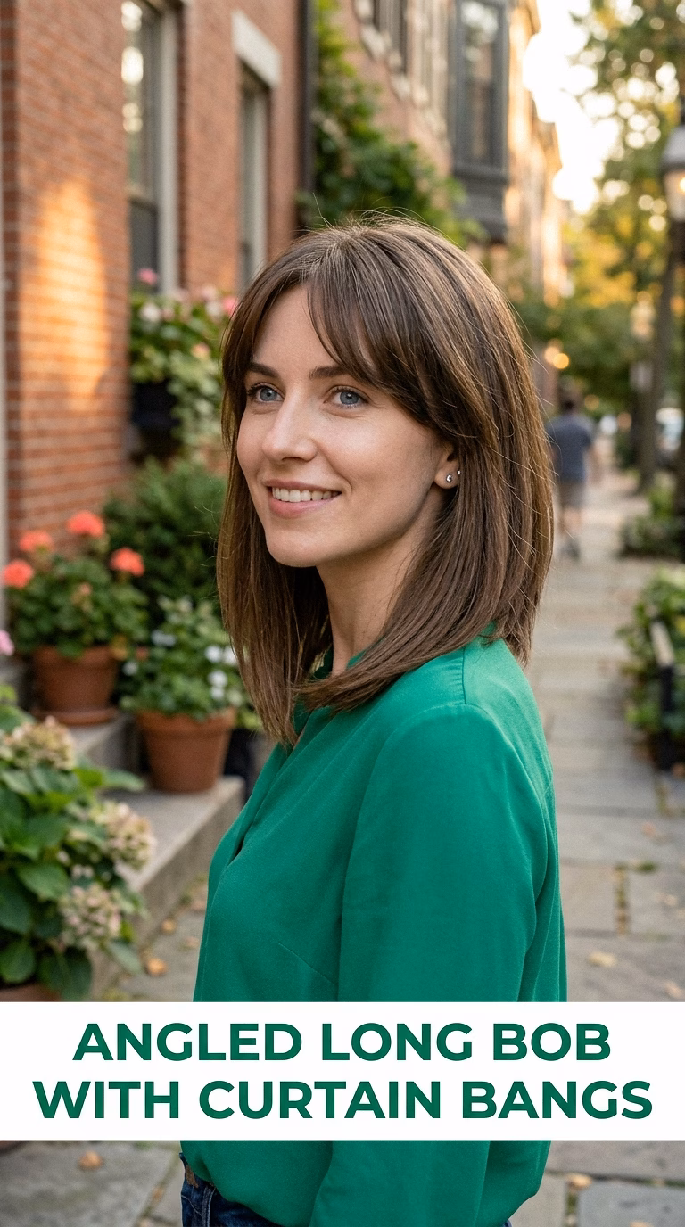 Angled Long Bob With Curtain Bangs
