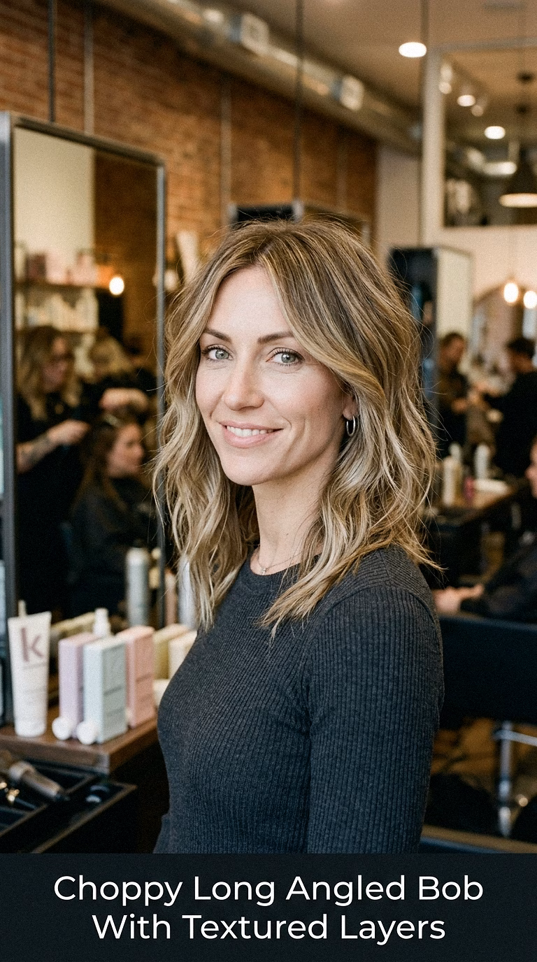 Choppy Long Angled Bob With Textured Layers