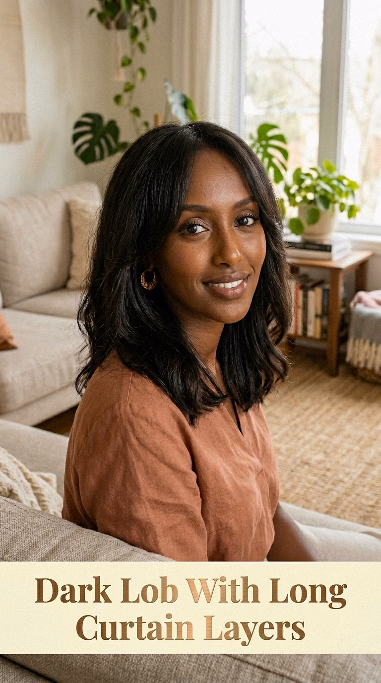 Dark Lob With Long Curtain Layers