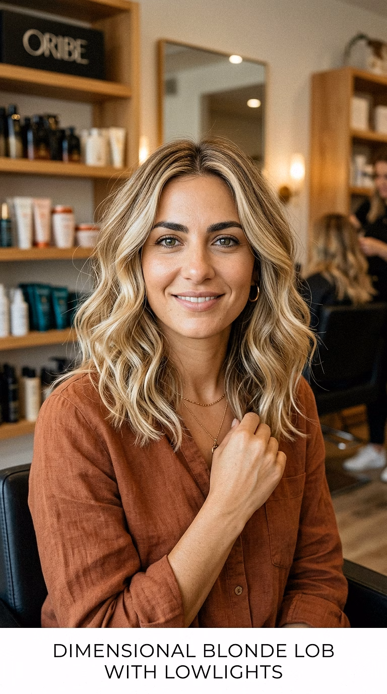 Dimensional Blonde Lob With Lowlights