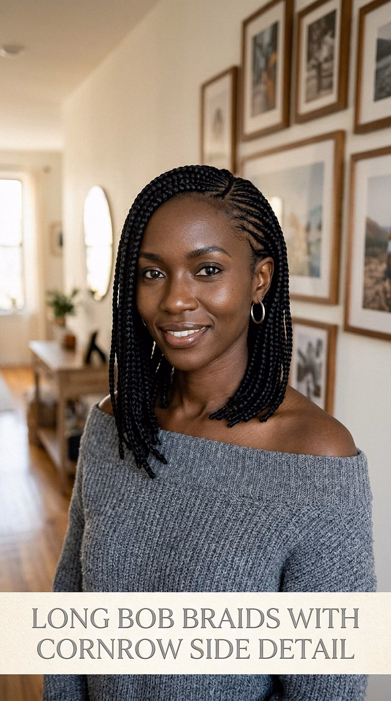 Long Bob Braids With Cornrow Side Detail