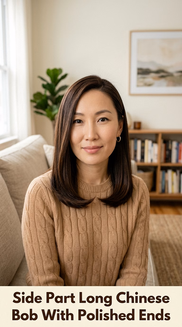 Side Part Long Chinese Bob With Polished Ends