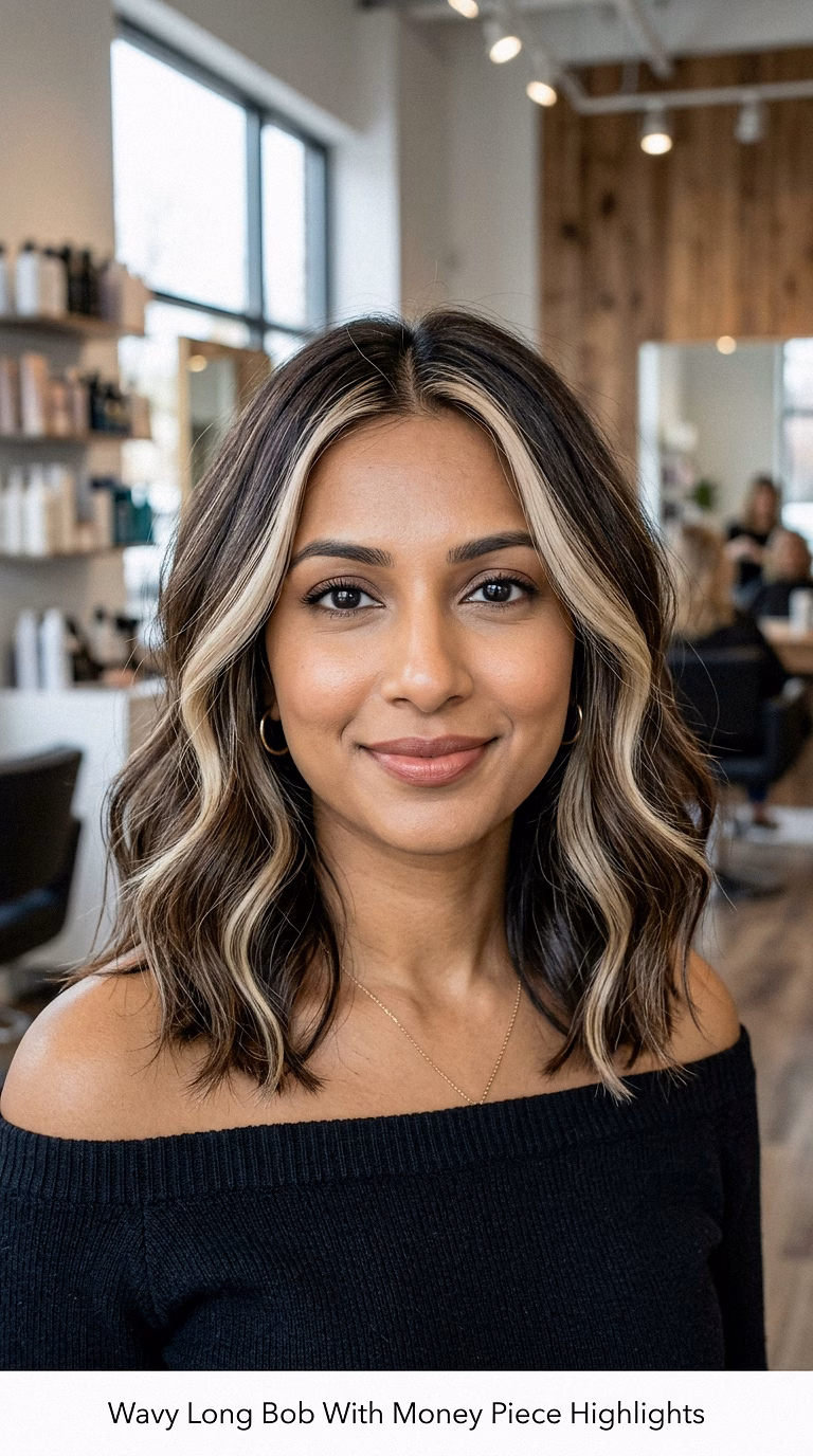 Wavy Long Bob With Money Piece Highlights