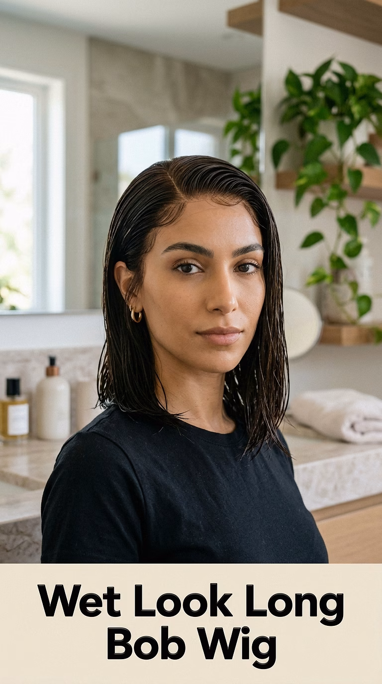 Wet Look Long Bob Wig