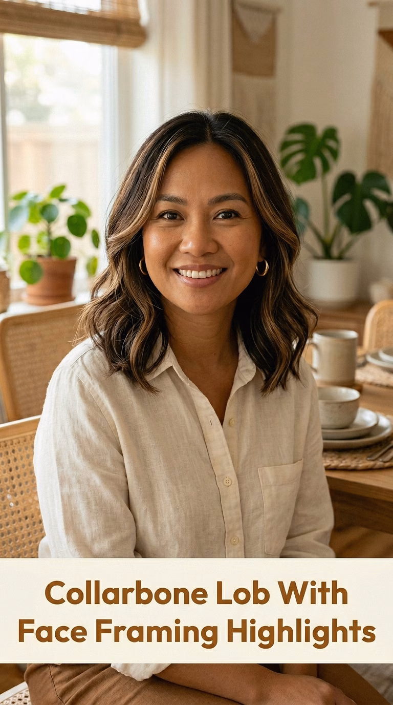 Collarbone Lob With Face Framing Highlights