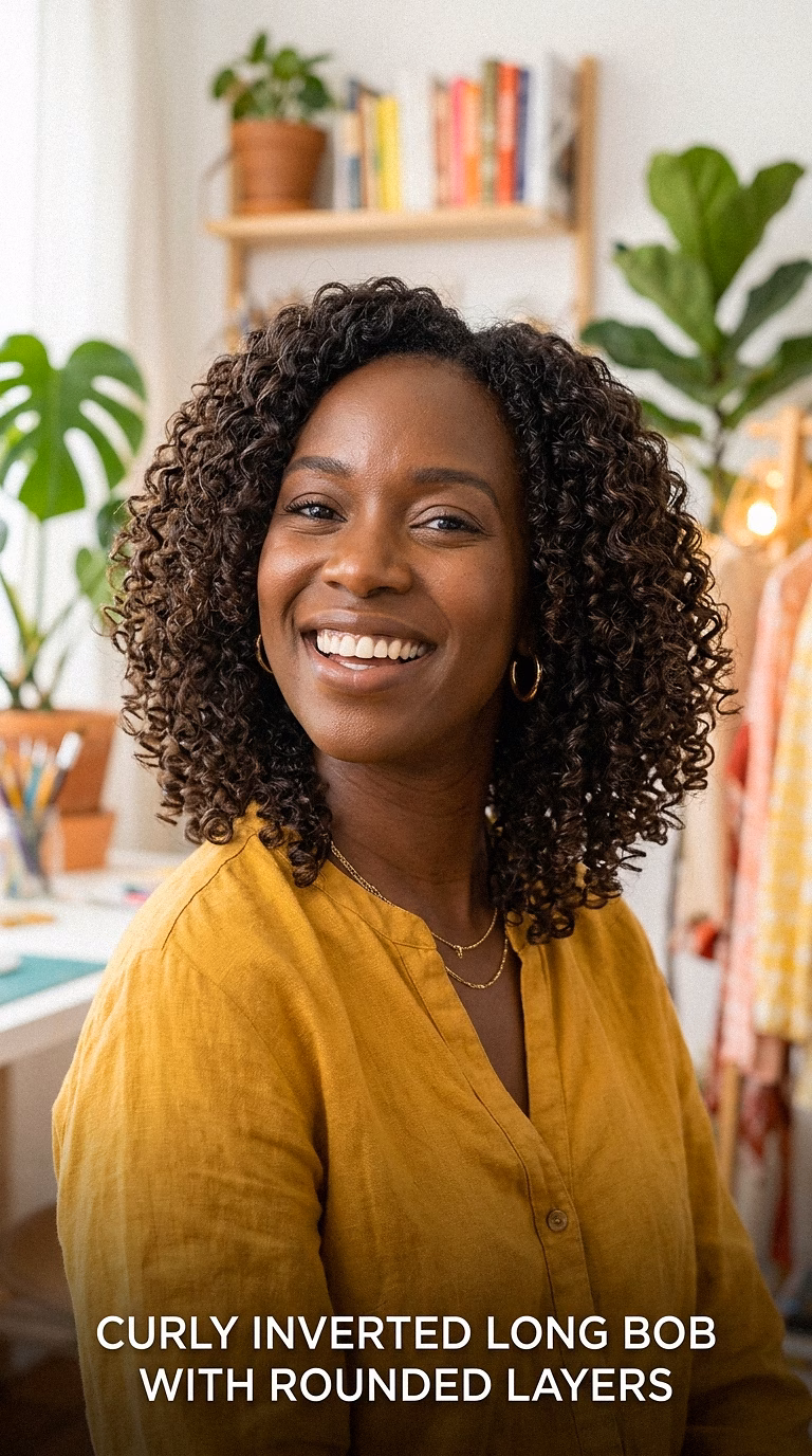 Curly Inverted Long Bob With Rounded Layers