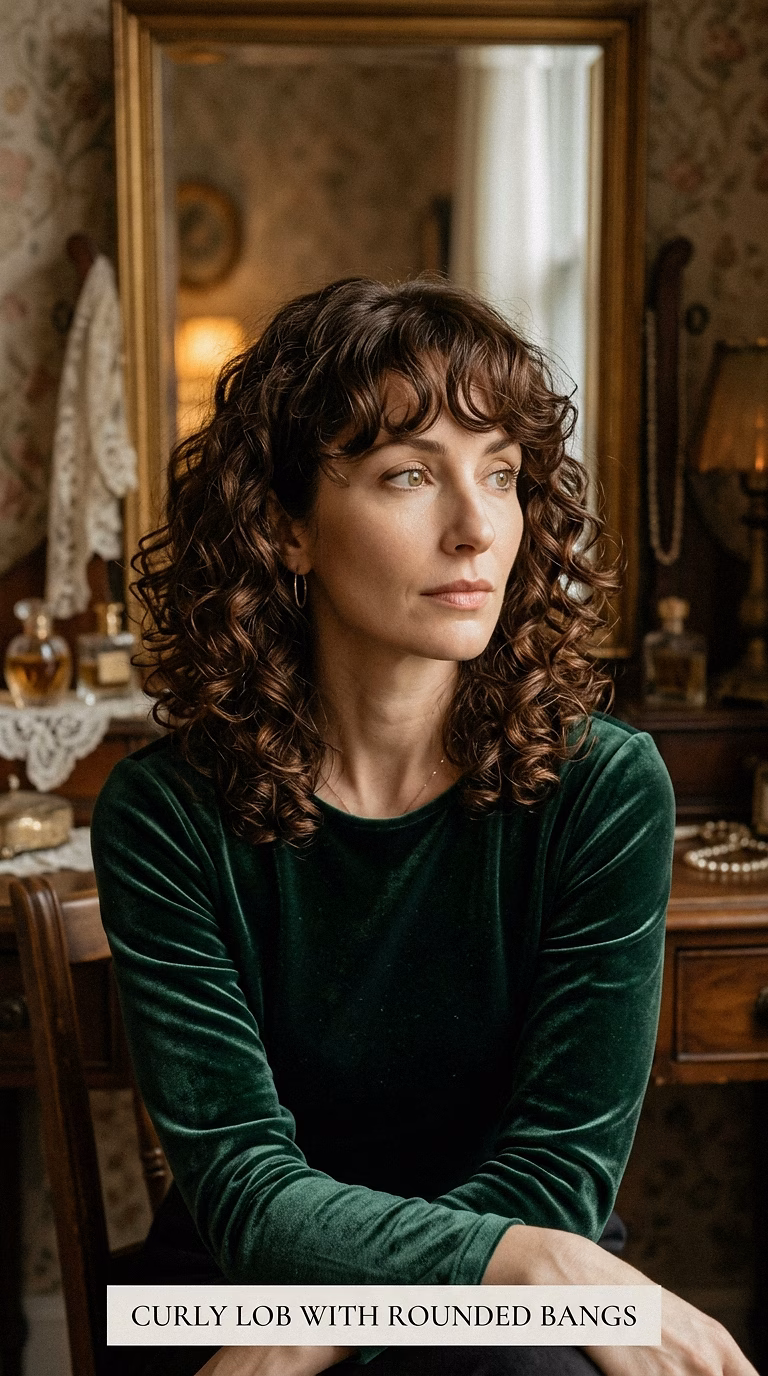 Curly Lob With Rounded Bangs