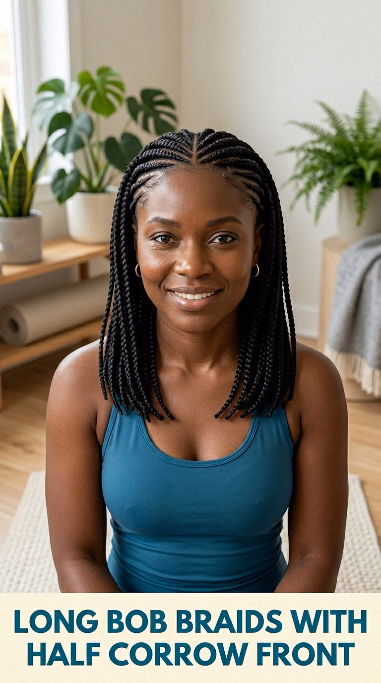 Long Bob Braids With Half Cornrow Front