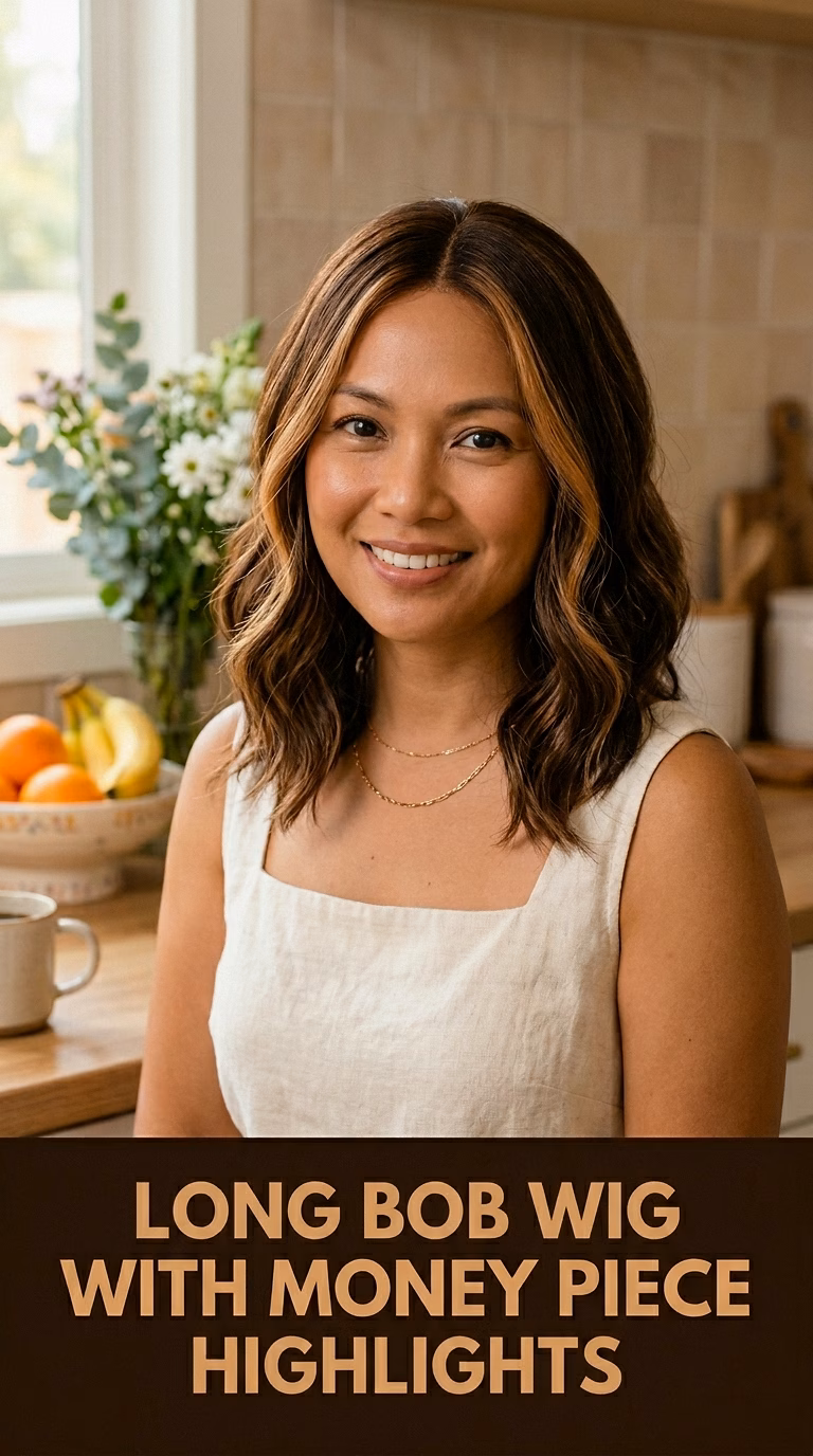 Long Bob Wig With Money Piece Highlights