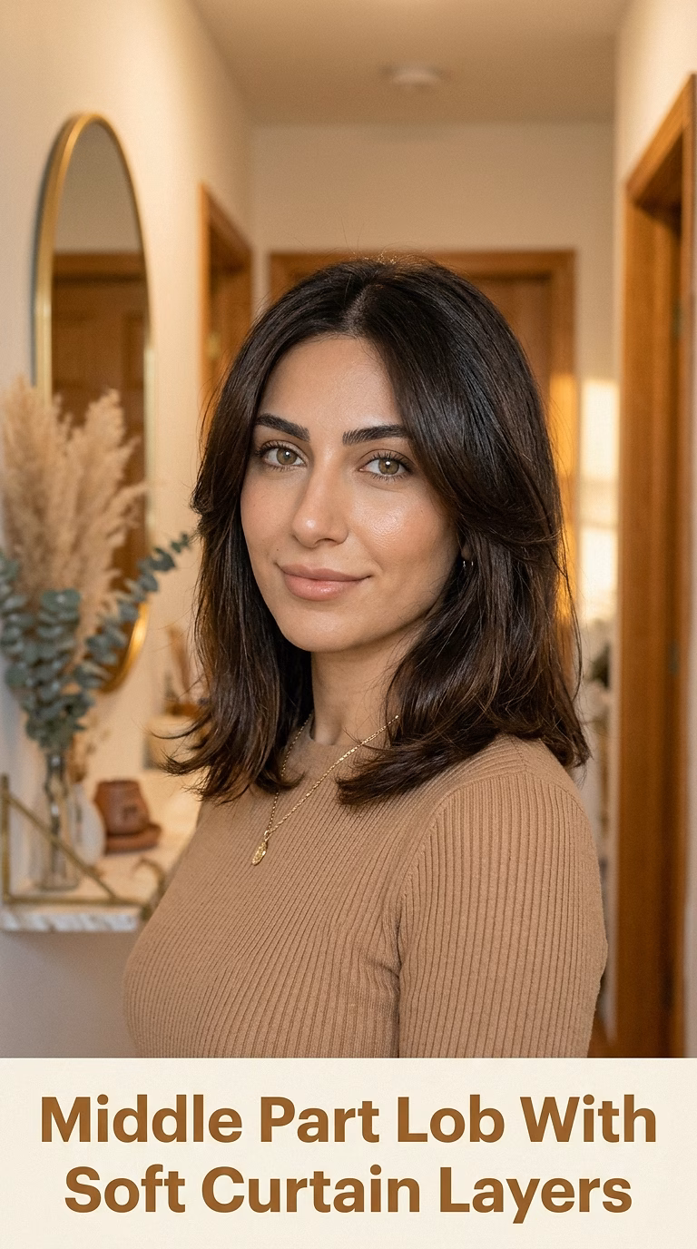 Middle Part Lob With Soft Curtain Layers