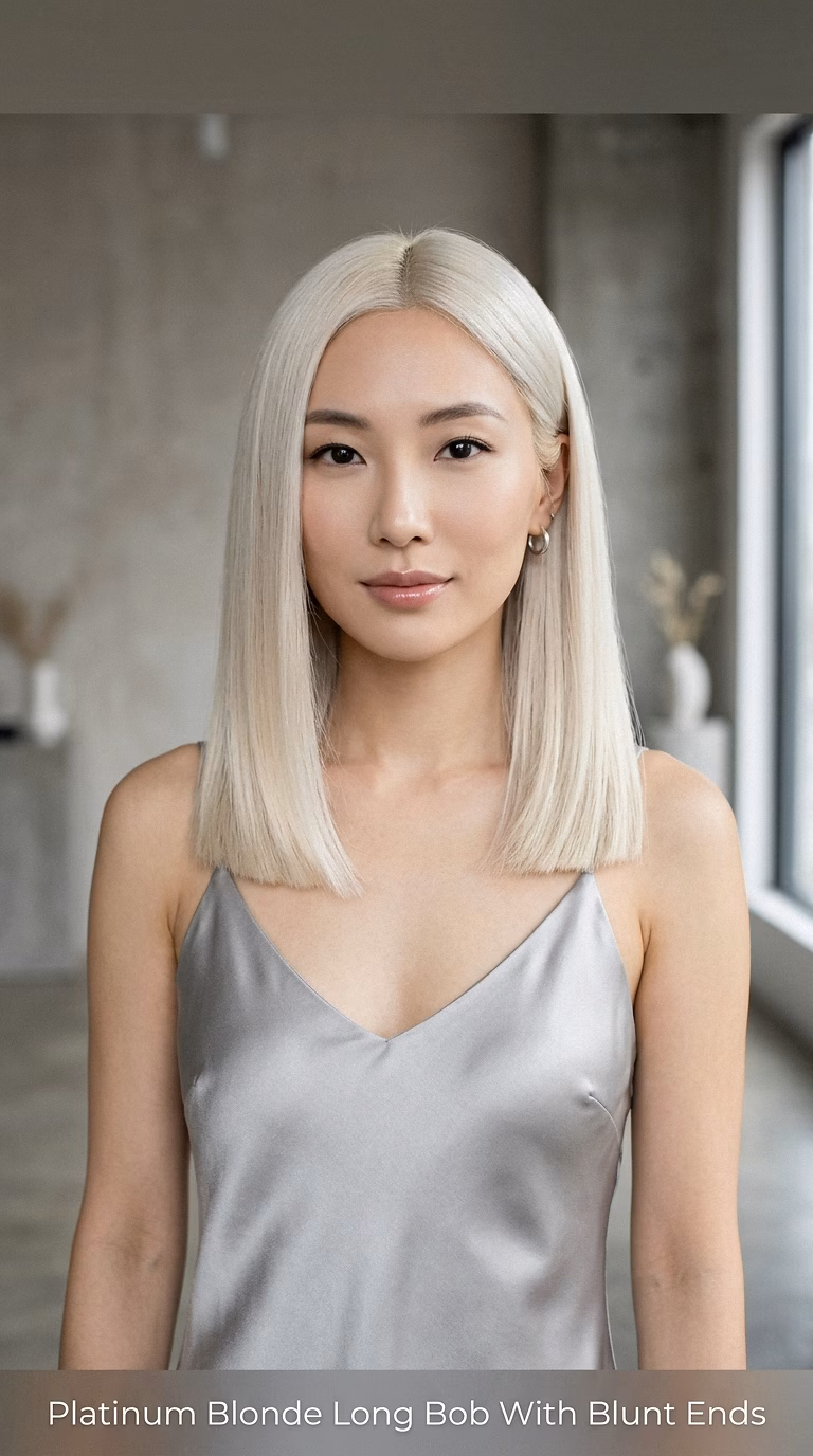 Platinum Blonde Long Bob With Blunt Ends