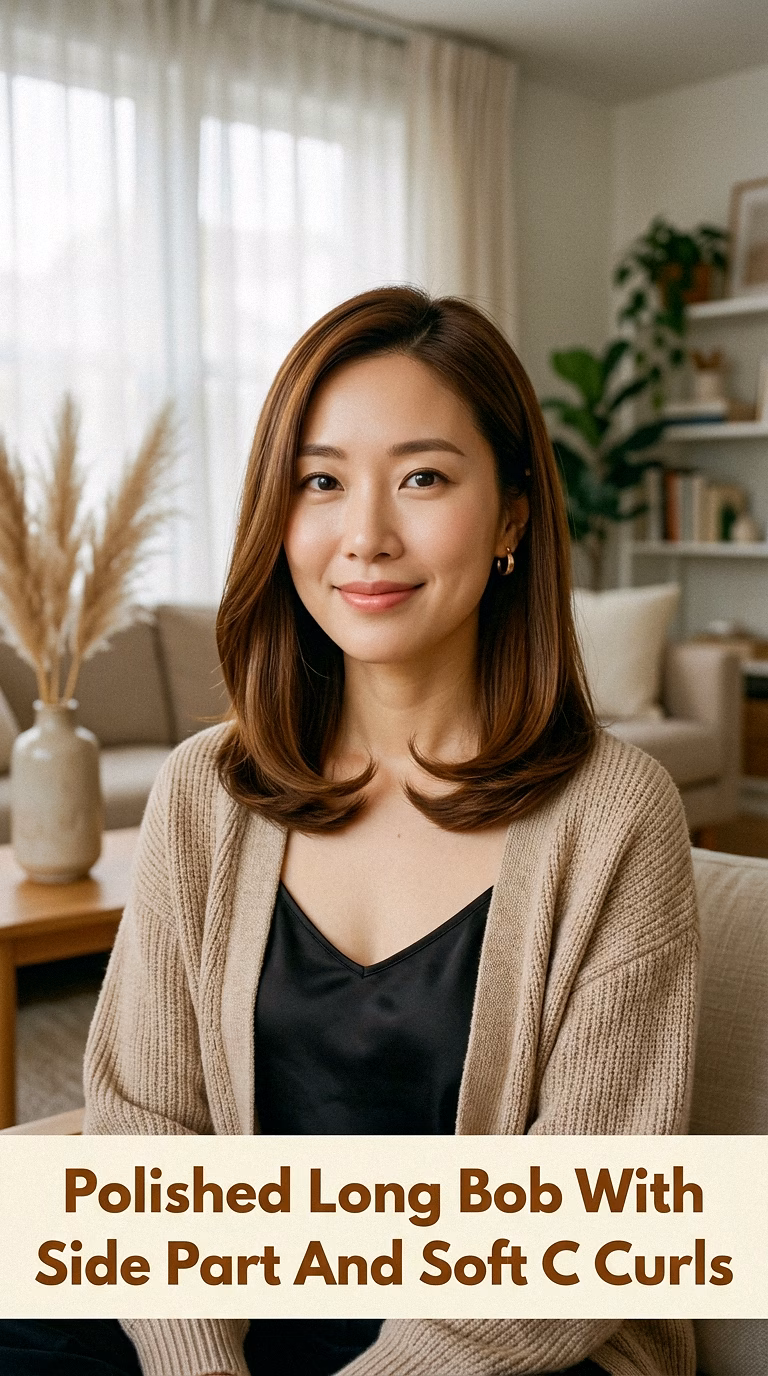 Polished Long Bob With Side Part And Soft C Curls