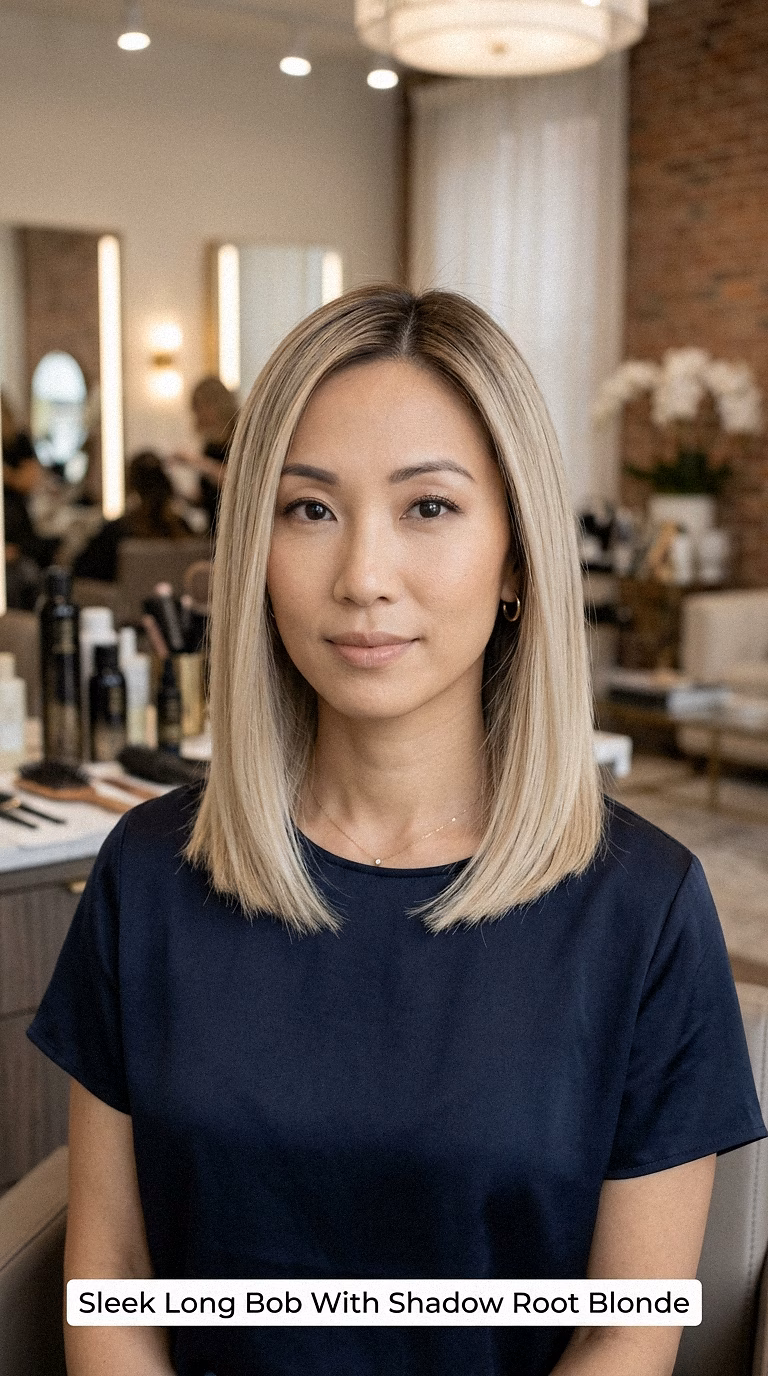 Sleek Long Bob With Shadow Root Blonde