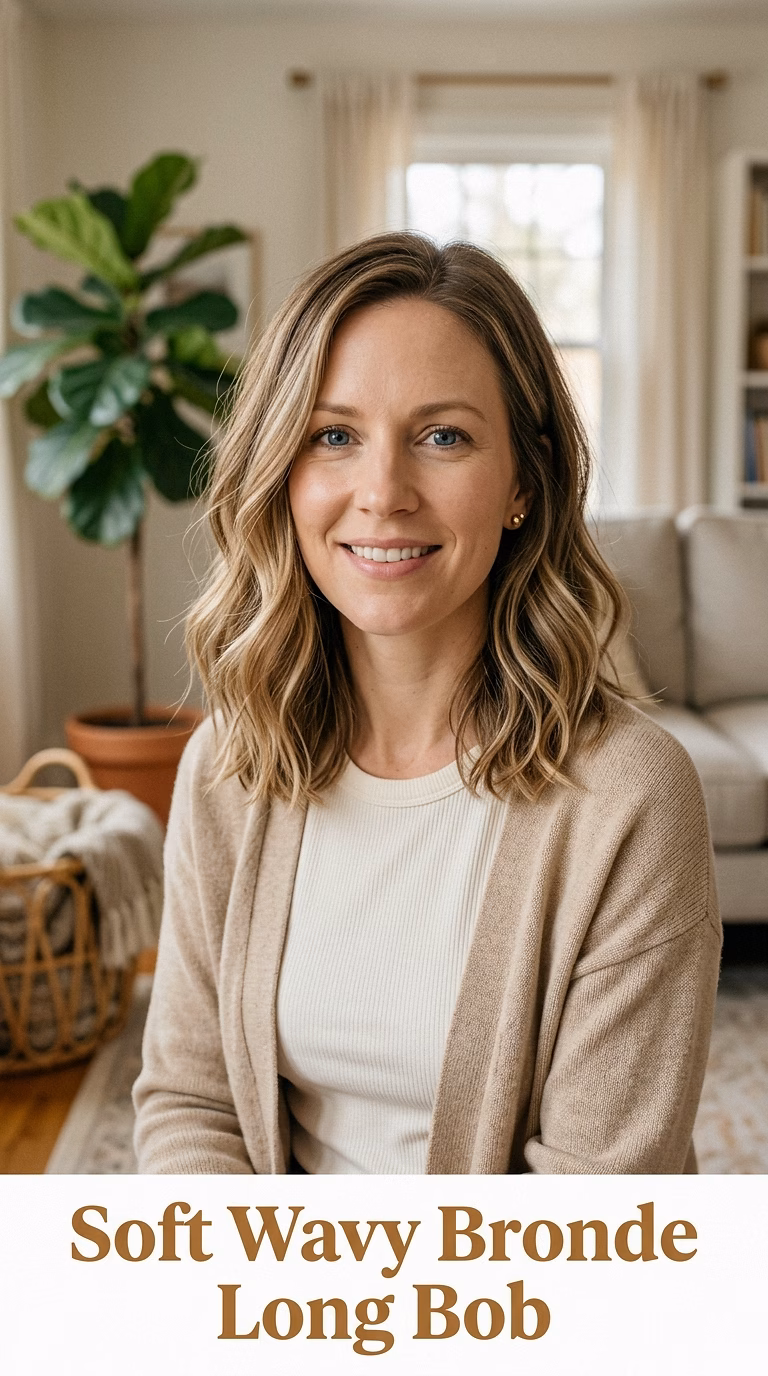 Soft Wavy Bronde Long Bob