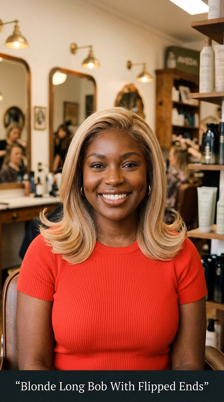 Blonde Long Bob With Flipped Ends
