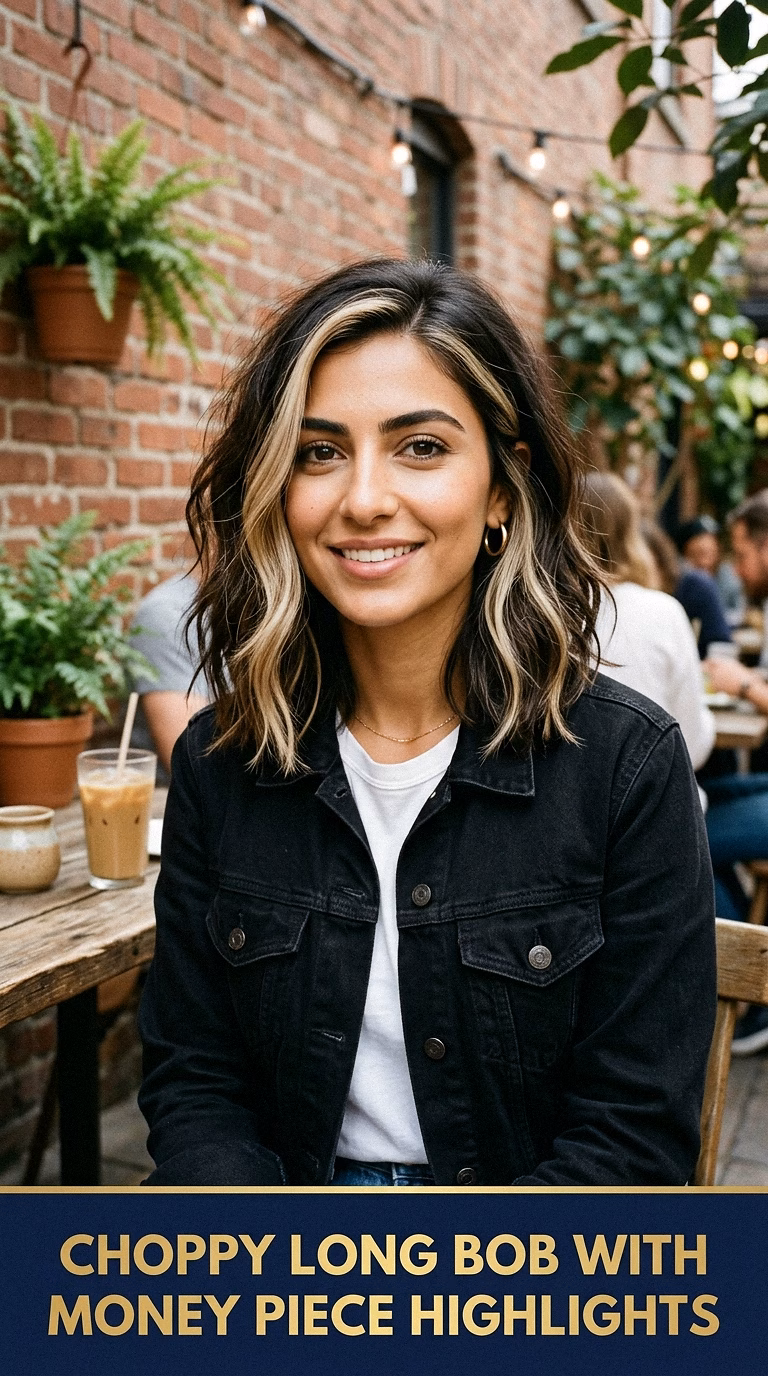 Choppy Long Bob With Money Piece Highlights