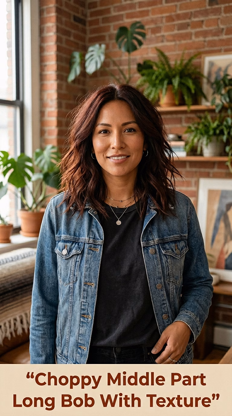 Choppy Middle Part Long Bob With Texture