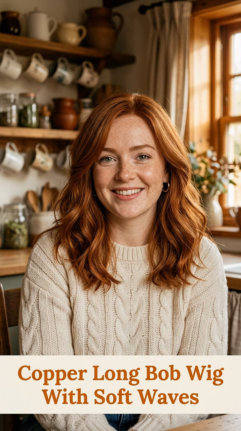 Copper Long Bob Wig With Soft Waves