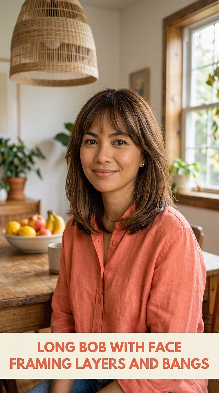 Long Bob With Face Framing Layers And Bangs