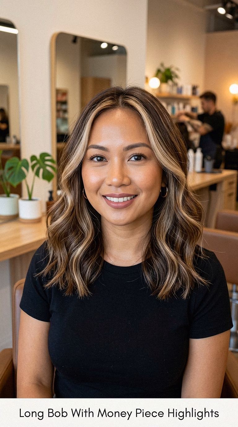 Long Bob With Money Piece Highlights